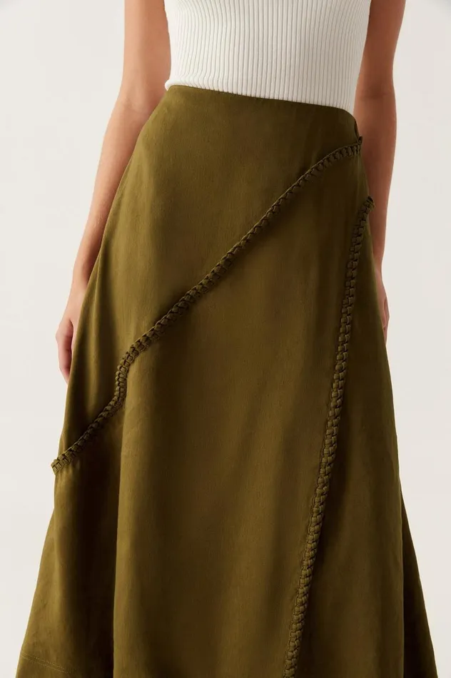 Aje Skirts Arbour Whipstitch Midi Skirt Deep Olive 8211 Women Aje Skirts Arbour Whipstitch Midi Skirt Deep Olive 8211 Women