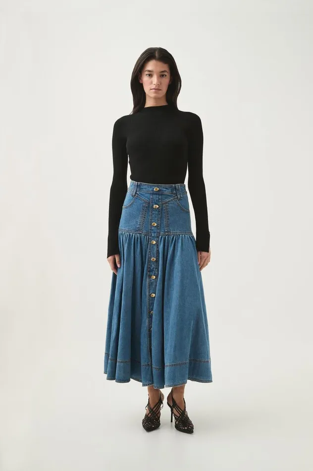Aje Skirts Belmond Denim Midi Skirt 90039s Wash 8211 Women Aje Skirts Belmond Denim Midi Skirt 90039s Wash 8211 Women