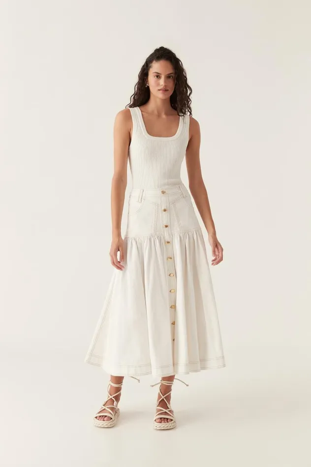 Aje Skirts Belmond Denim Midi Skirt White 8211 Women