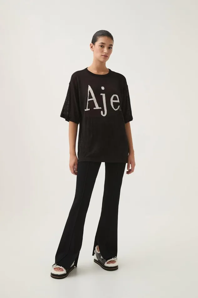 Aje Tees Elvira Oversized Linen Tee Blackwhite Logo 8211 Women