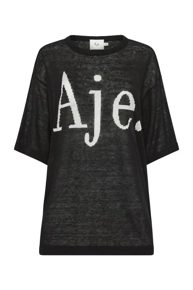 Aje Tees Elvira Oversized Linen Tee Blackwhite Logo 8211 Women