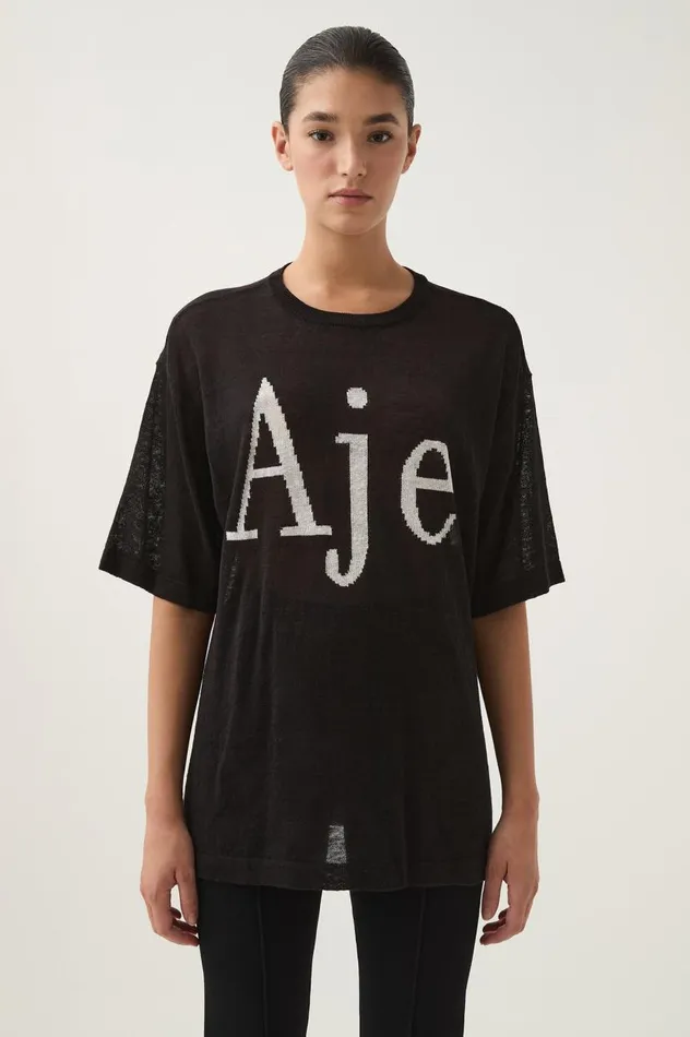Aje Tees Elvira Oversized Linen Tee Blackwhite Logo 8211 Women