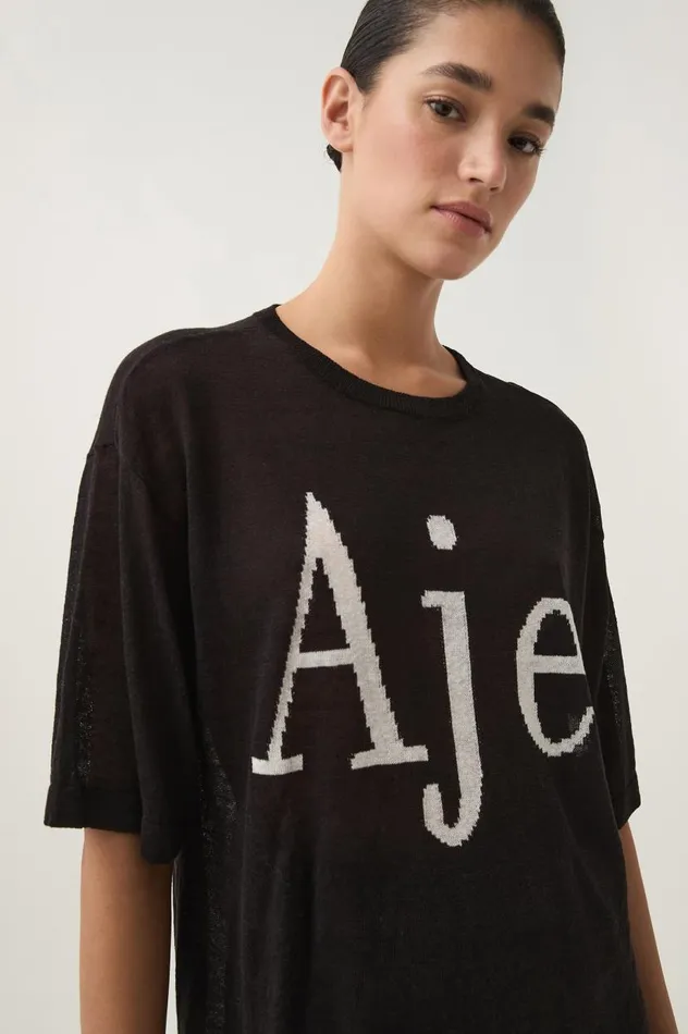 Aje Tees Elvira Oversized Linen Tee Blackwhite Logo 8211 Women