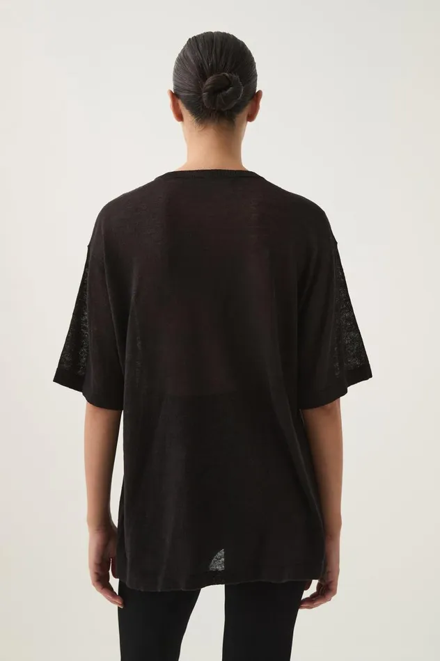 Aje Tees Elvira Oversized Linen Tee Blackwhite Logo 8211 Women