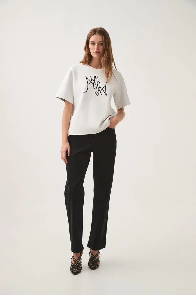 Aje Tees Prophecy Knit Oversized Tee Ivoryblack 8211 Women