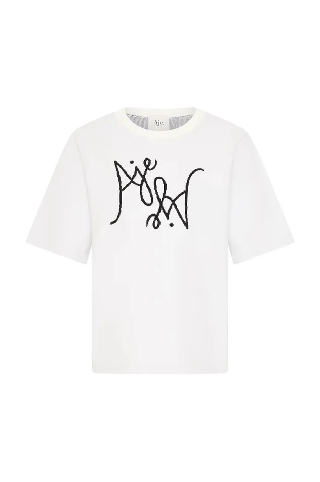 Aje Tees Prophecy Knit Oversized Tee Ivoryblack 8211 Women Aje Tees Prophecy Knit Oversized Tee Ivoryblack 8211 Women
