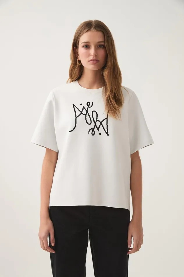 Aje Tees Prophecy Knit Oversized Tee Ivoryblack 8211 Women Aje Tees Prophecy Knit Oversized Tee Ivoryblack 8211 Women