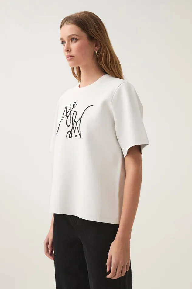 Aje Tees Prophecy Knit Oversized Tee Ivoryblack 8211 Women Aje Tees Prophecy Knit Oversized Tee Ivoryblack 8211 Women