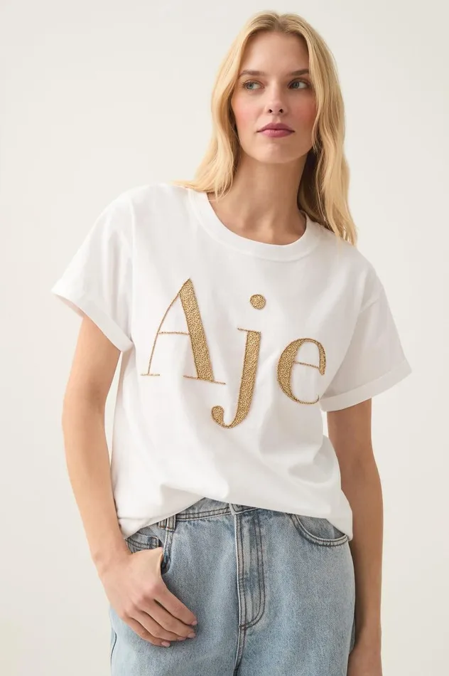 Aje Tees Within Embellished Logo Tee Whitegold 8211 Women