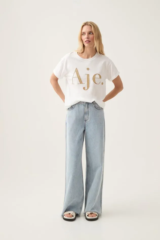 Aje Tees Within Embellished Logo Tee Whitegold 8211 Women