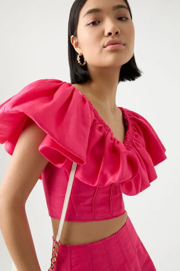 Aje Tops Bubble Flounce Top Hot Pink 8211 Women Aje Tops Bubble Flounce Top Hot Pink 8211 Women