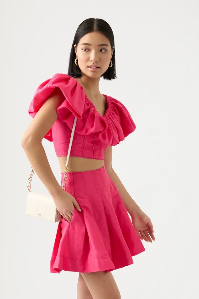 Aje Tops Bubble Flounce Top Hot Pink 8211 Women Aje Tops Bubble Flounce Top Hot Pink 8211 Women