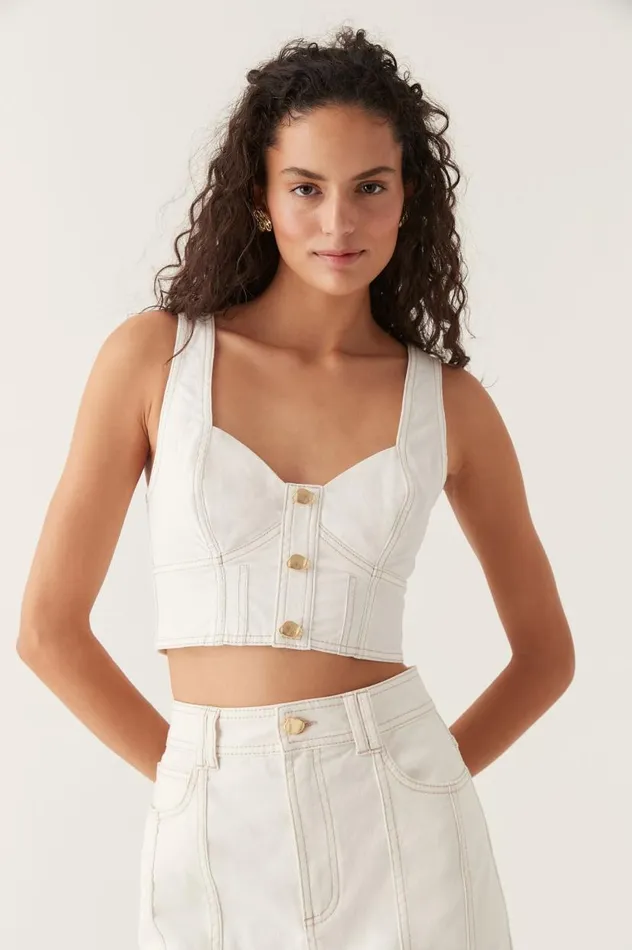 Aje Tops Elena Denim Cropped Bustier White 8211 Women
