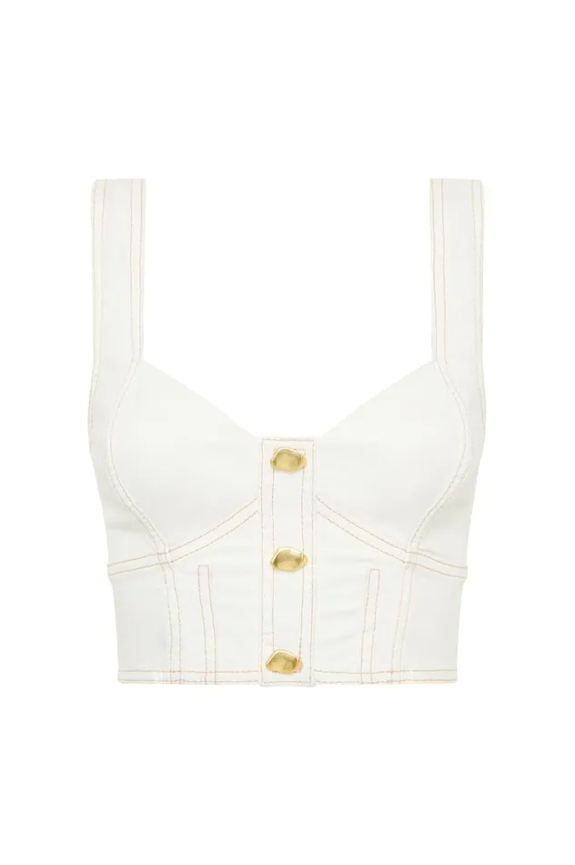Aje Tops Elena Denim Cropped Bustier White 8211 Women Aje Tops Elena Denim Cropped Bustier White 8211 Women