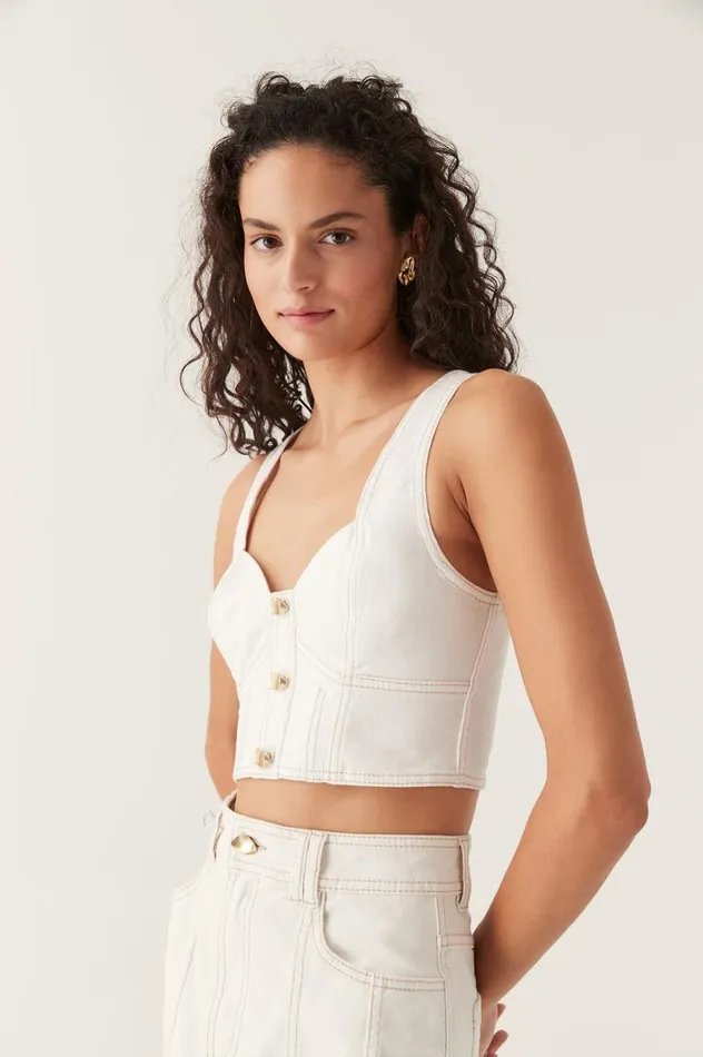 Aje Tops Elena Denim Cropped Bustier White 8211 Women Aje Tops Elena Denim Cropped Bustier White 8211 Women