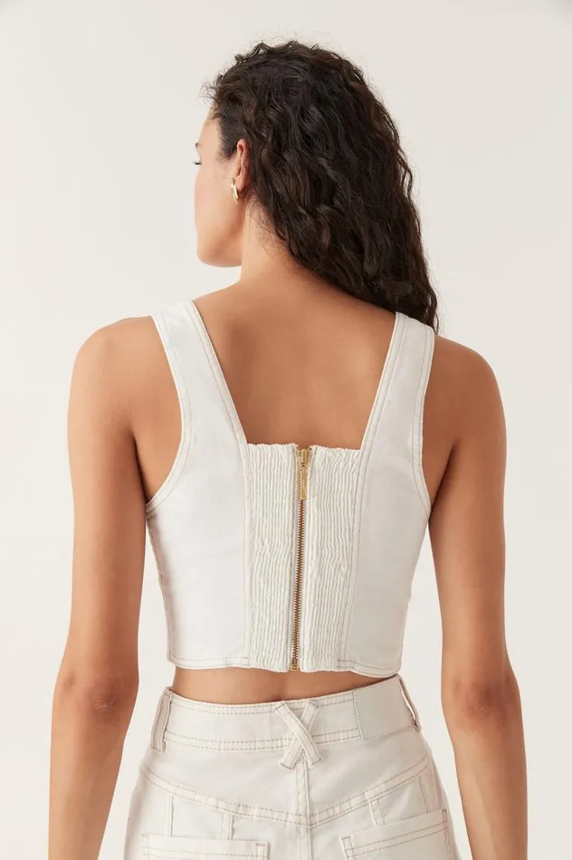 Aje Tops Elena Denim Cropped Bustier White 8211 Women Aje Tops Elena Denim Cropped Bustier White 8211 Women