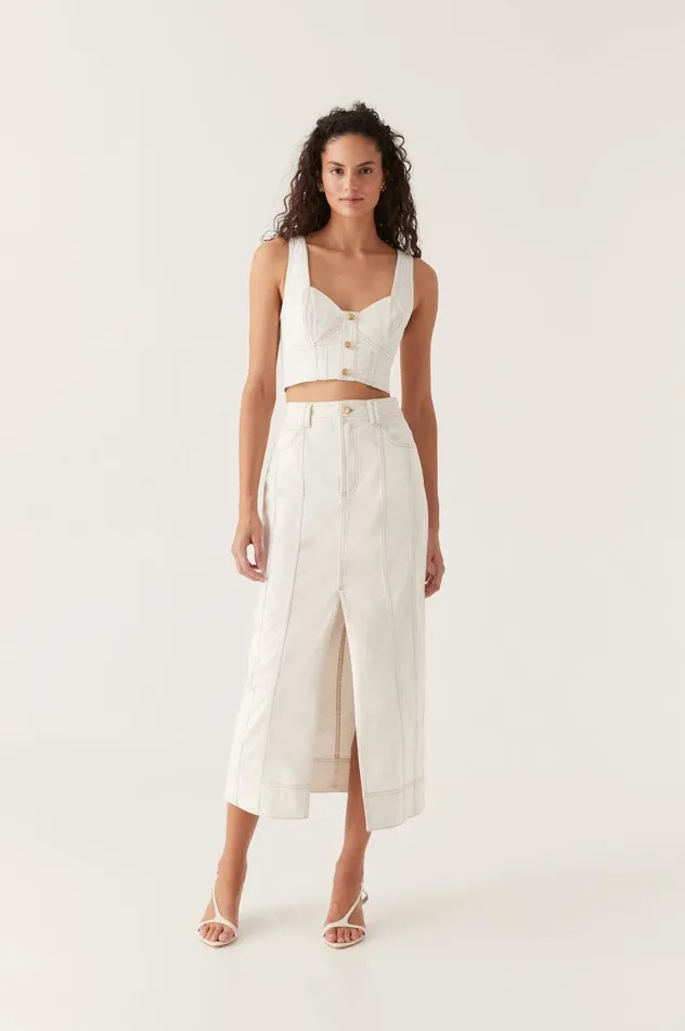 Aje Tops Elena Denim Cropped Bustier White 8211 Women Aje Tops Elena Denim Cropped Bustier White 8211 Women
