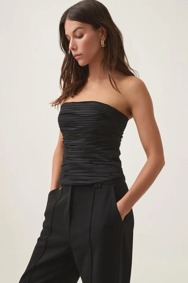 Aje Tops Sunbeam Ruched Bustier Black 8211 Women