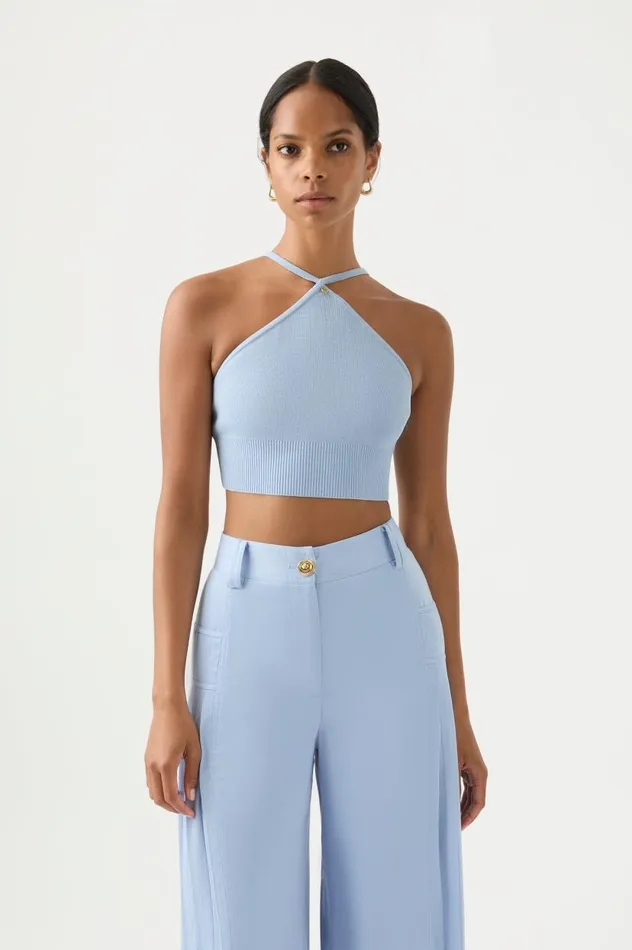 Aje Tops Xanthe Halter Knit Crop Top Steel Blue 8211 Women