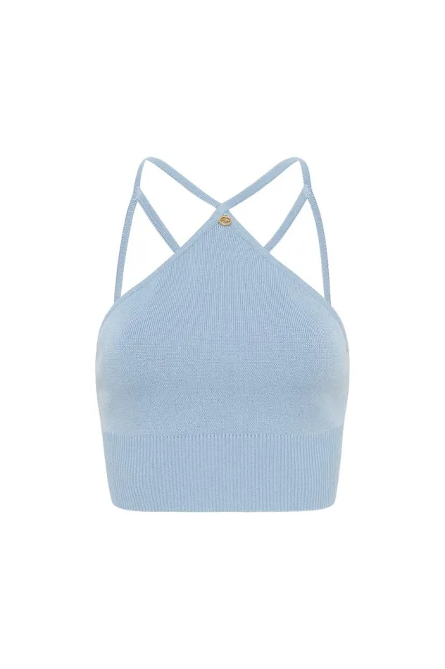 Aje Tops Xanthe Halter Knit Crop Top Steel Blue 8211 Women Aje Tops Xanthe Halter Knit Crop Top Steel Blue 8211 Women