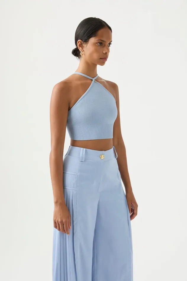 Aje Tops Xanthe Halter Knit Crop Top Steel Blue 8211 Women Aje Tops Xanthe Halter Knit Crop Top Steel Blue 8211 Women