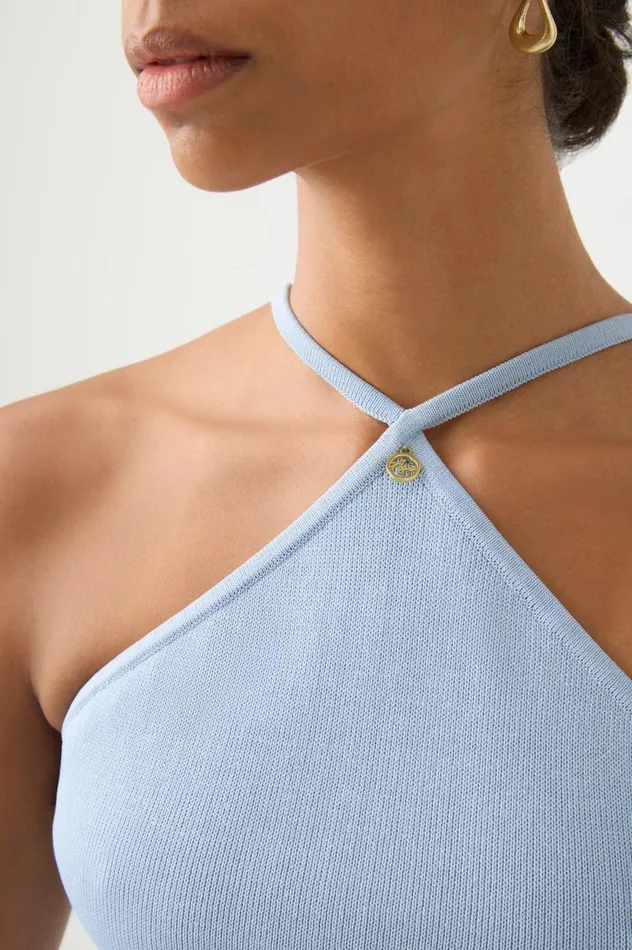 Aje Tops Xanthe Halter Knit Crop Top Steel Blue 8211 Women Aje Tops Xanthe Halter Knit Crop Top Steel Blue 8211 Women