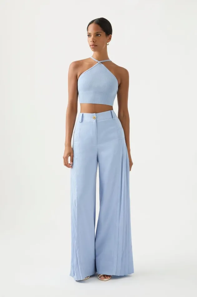 Aje Tops Xanthe Halter Knit Crop Top Steel Blue 8211 Women Aje Tops Xanthe Halter Knit Crop Top Steel Blue 8211 Women