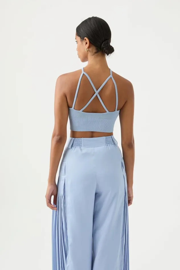 Aje Tops Xanthe Halter Knit Crop Top Steel Blue 8211 Women Aje Tops Xanthe Halter Knit Crop Top Steel Blue 8211 Women