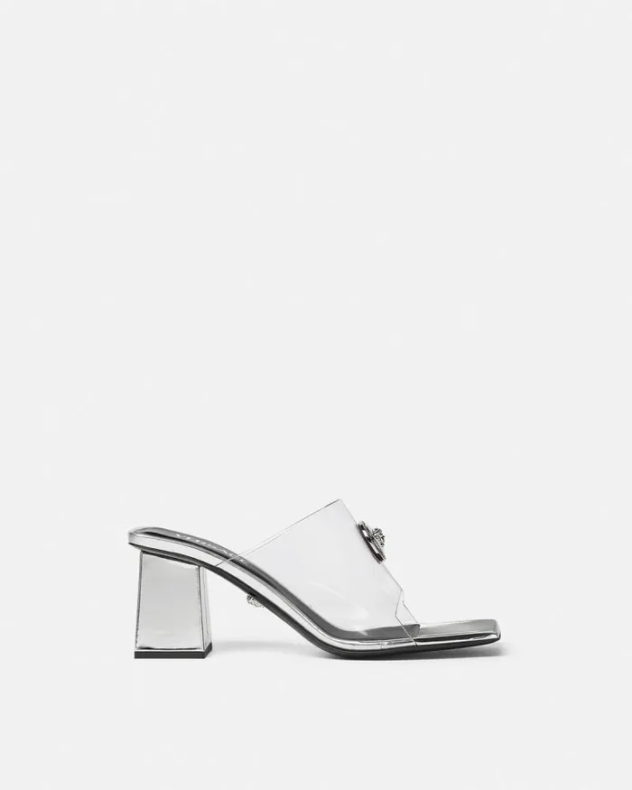 Alia Transparent Mules 70 Mm Silver Women Versace Sandals