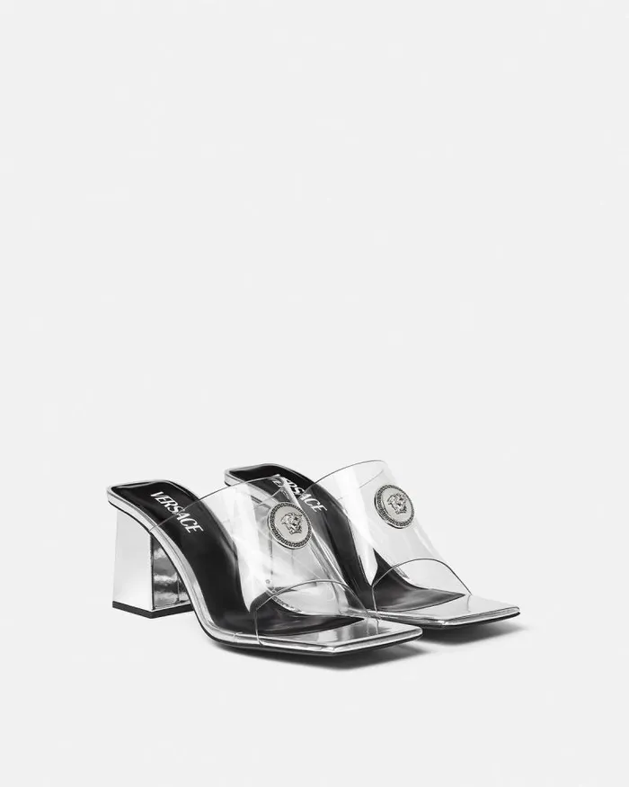 Alia Transparent Mules 70 Mm Silver Women Versace Sandals