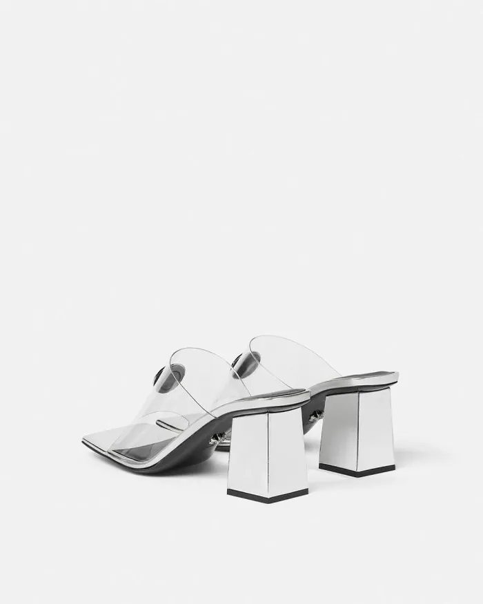 Alia Transparent Mules 70 Mm Silver Women Versace Sandals