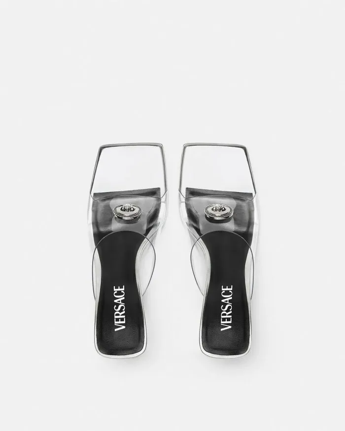 Alia Transparent Mules 70 Mm Silver Women Versace Sandals