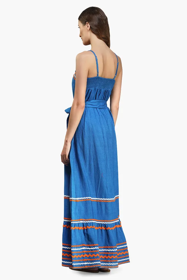 America and Beyond Azure Blue RickRack Maxi Dress Women Dresses