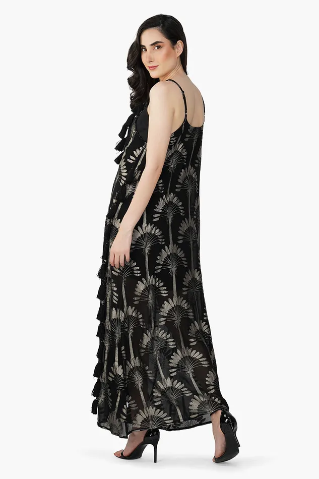 America and Beyond Dresses Women Silver Black Foil Printed Strap Maxi Dress