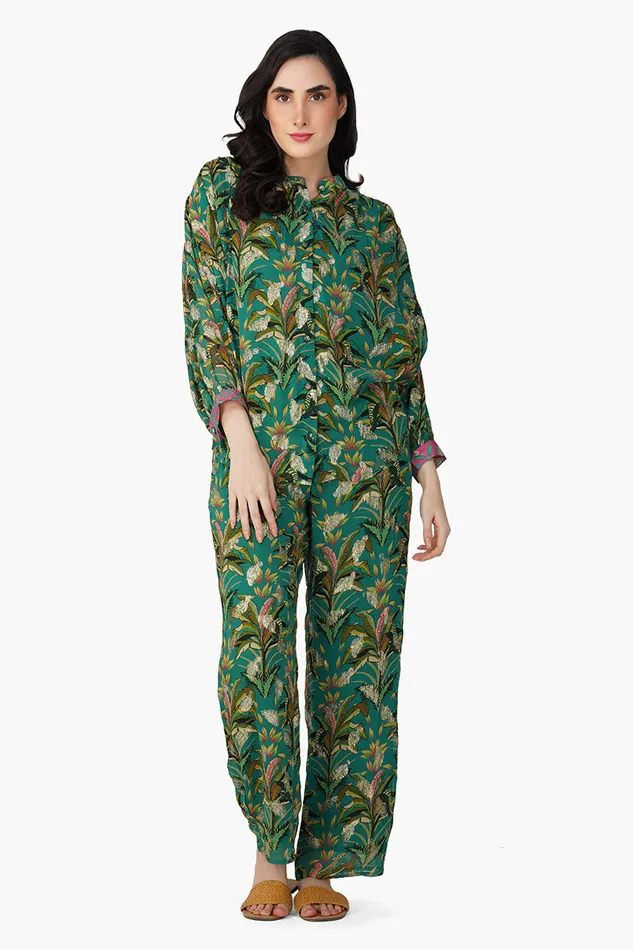 America and Beyond Tropical Ash Leaf Printed Pants Women Pants