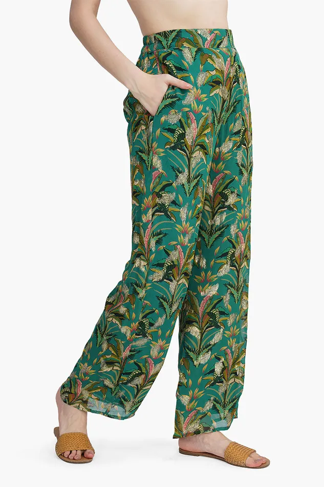 America and Beyond Tropical Ash Leaf Printed Pants Women Pants