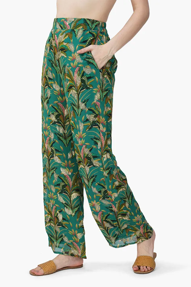America and Beyond Tropical Ash Leaf Printed Pants Women Pants