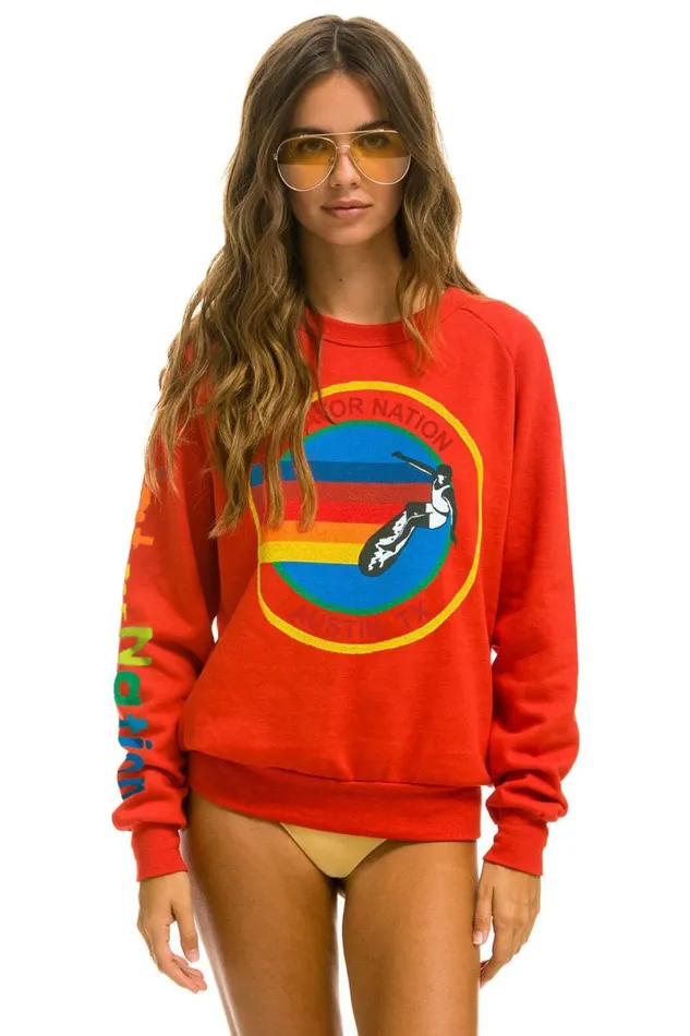 Austin Crew Sweatshirt 8211 Red WomenMen Aviator Nation Sweatshirts
