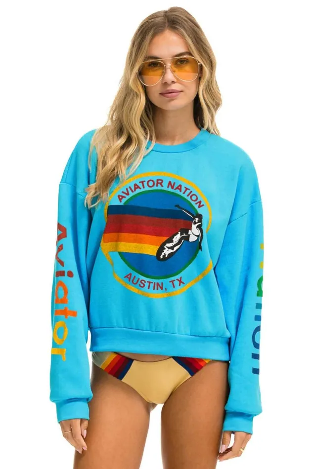 Austin Relaxed Crew Sweatshirt 8211 Neon Blue WomenMen Aviator Nation Sweatshirts