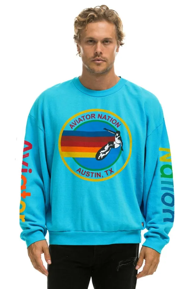 Austin Relaxed Crew Sweatshirt 8211 Neon Blue WomenMen Aviator Nation Sweatshirts