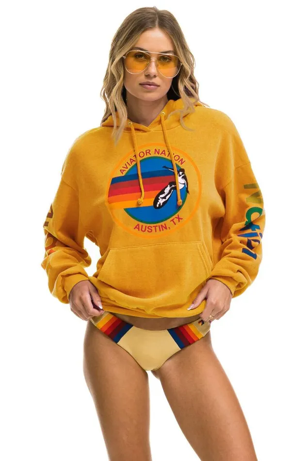 Austin Relaxed Pullover Hoodie 8211 Gold WomenMen Aviator Nation Hoodies
