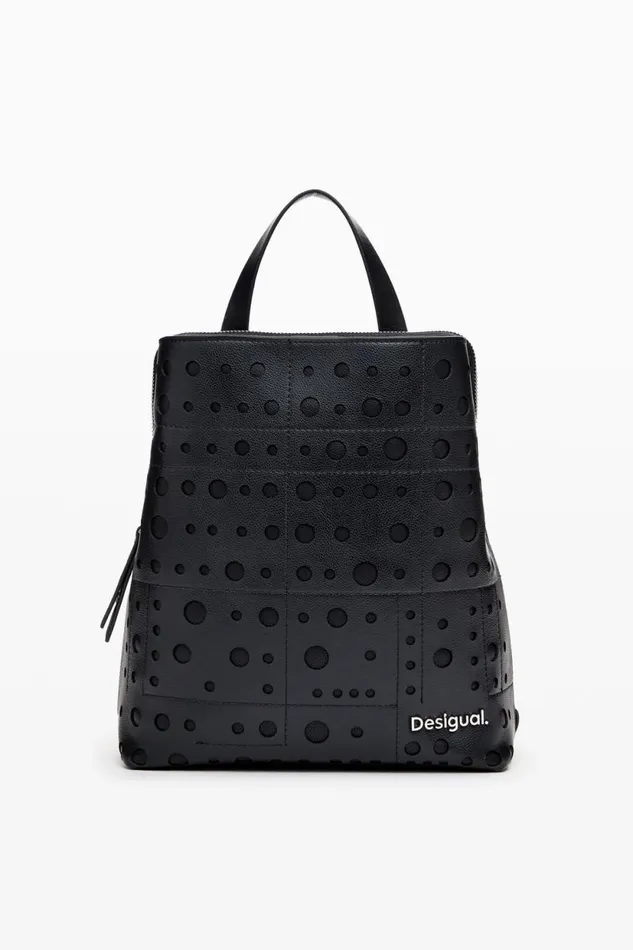 Backpacks Women Desigual Circle Pattern Faux Leather Backpack Black