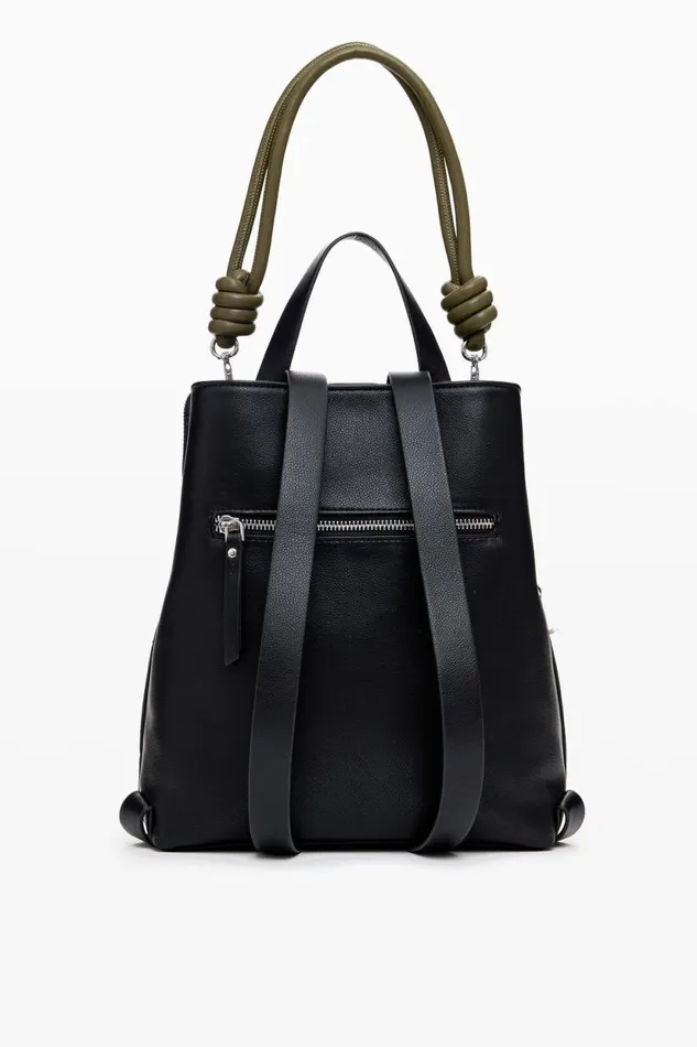 Backpacks Women Desigual Circle Pattern Faux Leather Backpack Black