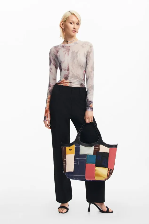 Bags Women Desigual Geometric Handle Bag Materialfinishes