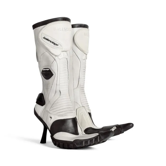 Balenciaga Boots and Ankle Boots Women Women039s Biker 90mm Bootie In Whitebeige Black Whitebeige Black