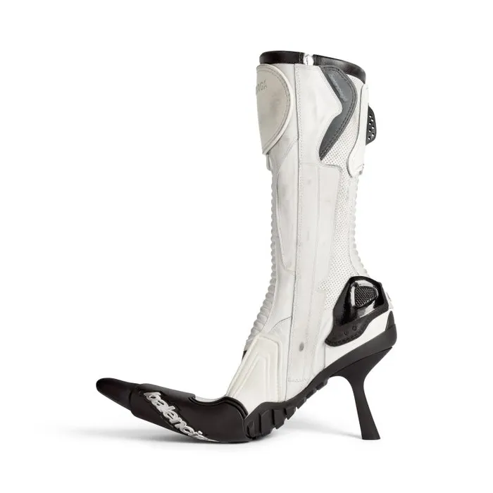 Balenciaga Boots and Ankle Boots Women Women039s Biker 90mm Bootie In Whitebeige Black Whitebeige Black
