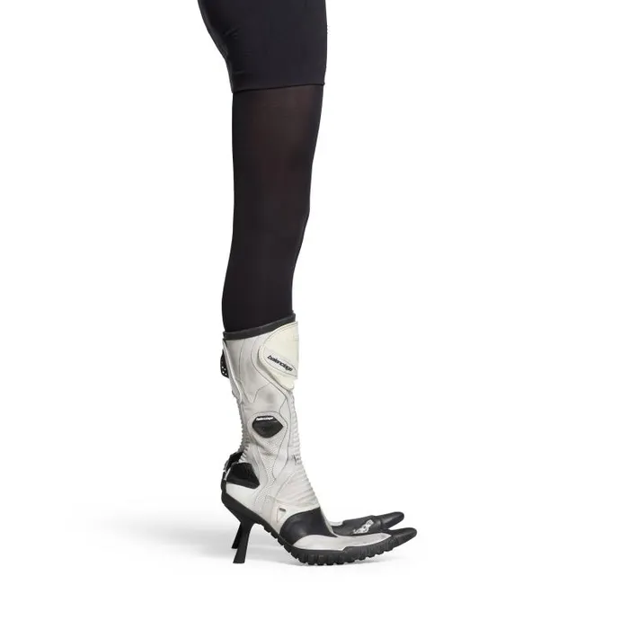Balenciaga Boots and Ankle Boots Women Women039s Biker 90mm Bootie In Whitebeige Black Whitebeige Black