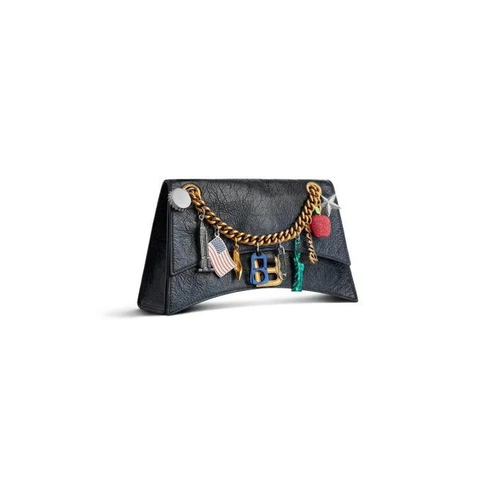 Balenciaga Chain Bags Women Women039s Crush Small Chain Bag Dirty Effect With Ny Souvenirs Charms In Black Black