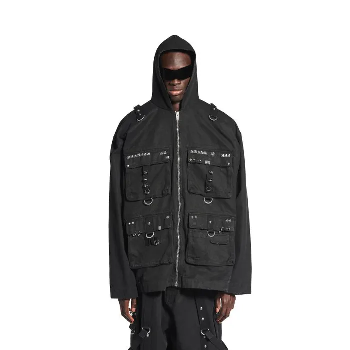 Balenciaga Coats and Jackets Men Men039s Hooded Studded Zipup Jacket In Black Black Balenciaga Coats and Jackets Men Men039s Hooded Studded Zipup Jacket In Black Black