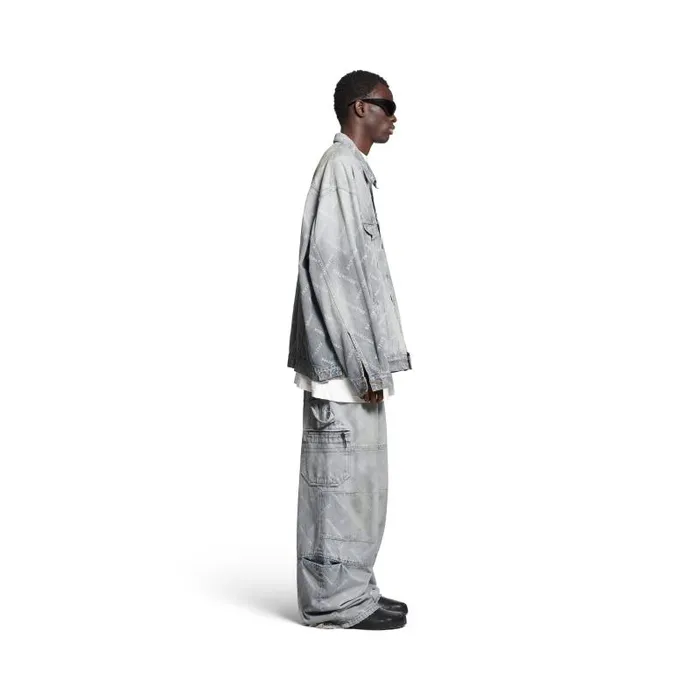 Balenciaga Pants WomenMen Bal Diagonal Allover Cargo Pants In Light Blue Light Blue